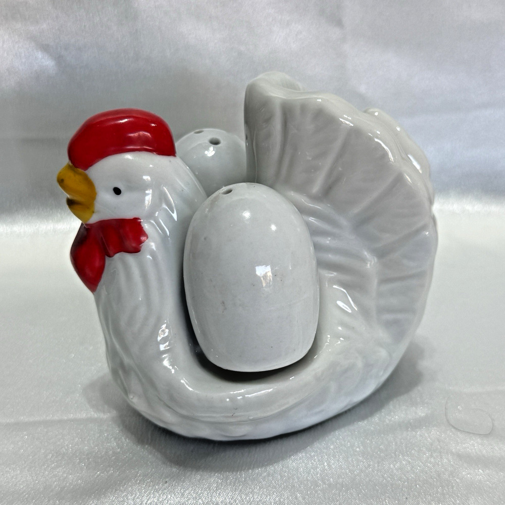 Vintage Chicken with Eggs Salt & Pepper Shaker Set Napkin Holder White Decor